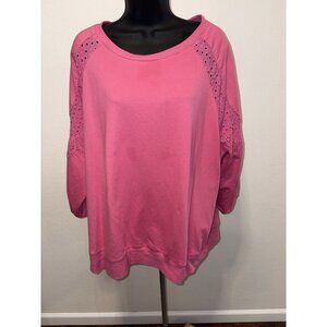Cato Womens 2XL 18/20 Blouse Top Pullover Eyelet Details Sleeves Pink